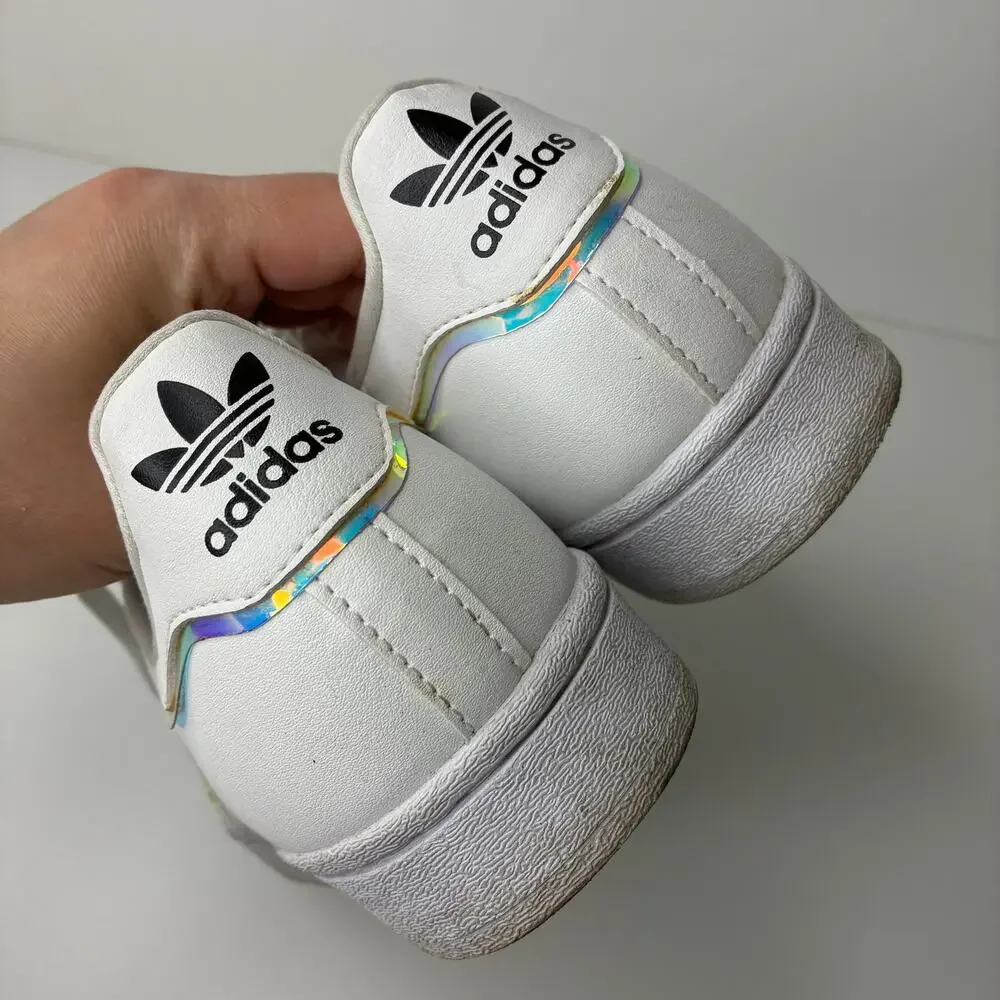 Adidas Superstar Iridescent White Ortholite Lace Up Sneakers Girls Size 5
